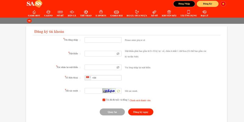 Hướng dẫn đăng ký SA88 với 3 bước nhanh gọn